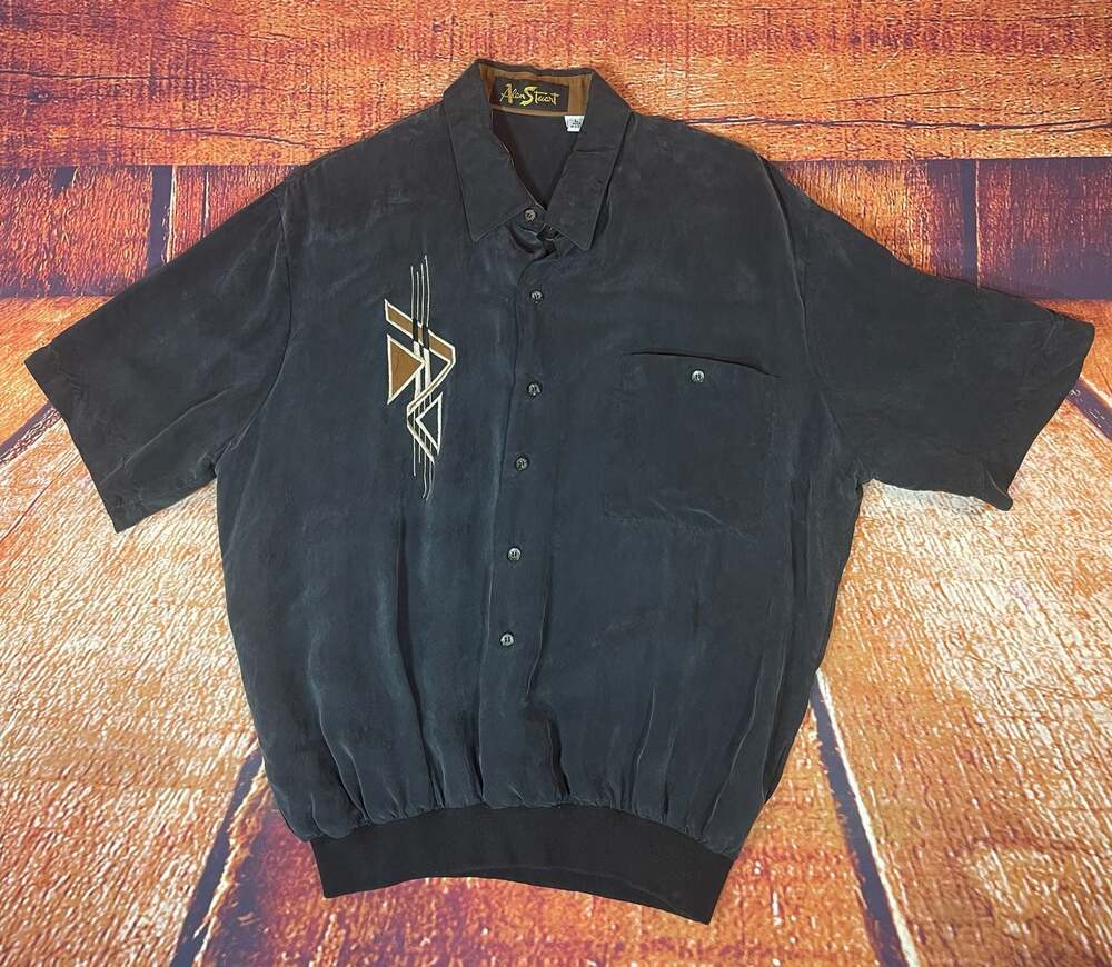 Alan Stuart Men's Size Large Short Sleeve Rayon Geometric Patterned Blouson Shir